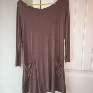 Taupe scoop neck tunic with pocket & button detail